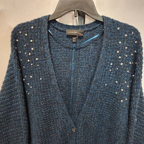 Lane Bryant Cardigan Women's Size 18/20 Blue/teal, Rhinestone - Picture 2 of 4